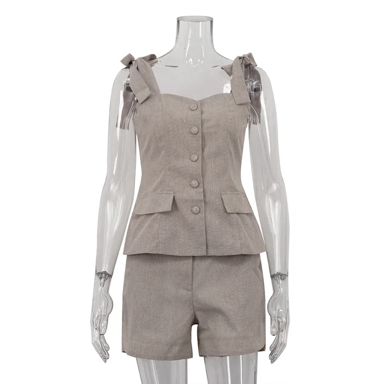 

Shpmishal Bow Tie Cami Top & Shorts Set Women Summer Satin Silk Loungewear Two Piece Outfit