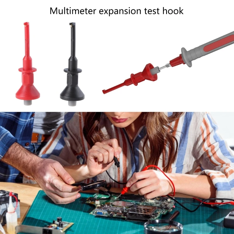 2pcs Miniature Multimeters Extension Test Hook Leads Probes Set Suitable For Multimeters Secure Spring Clip Connection M4YD