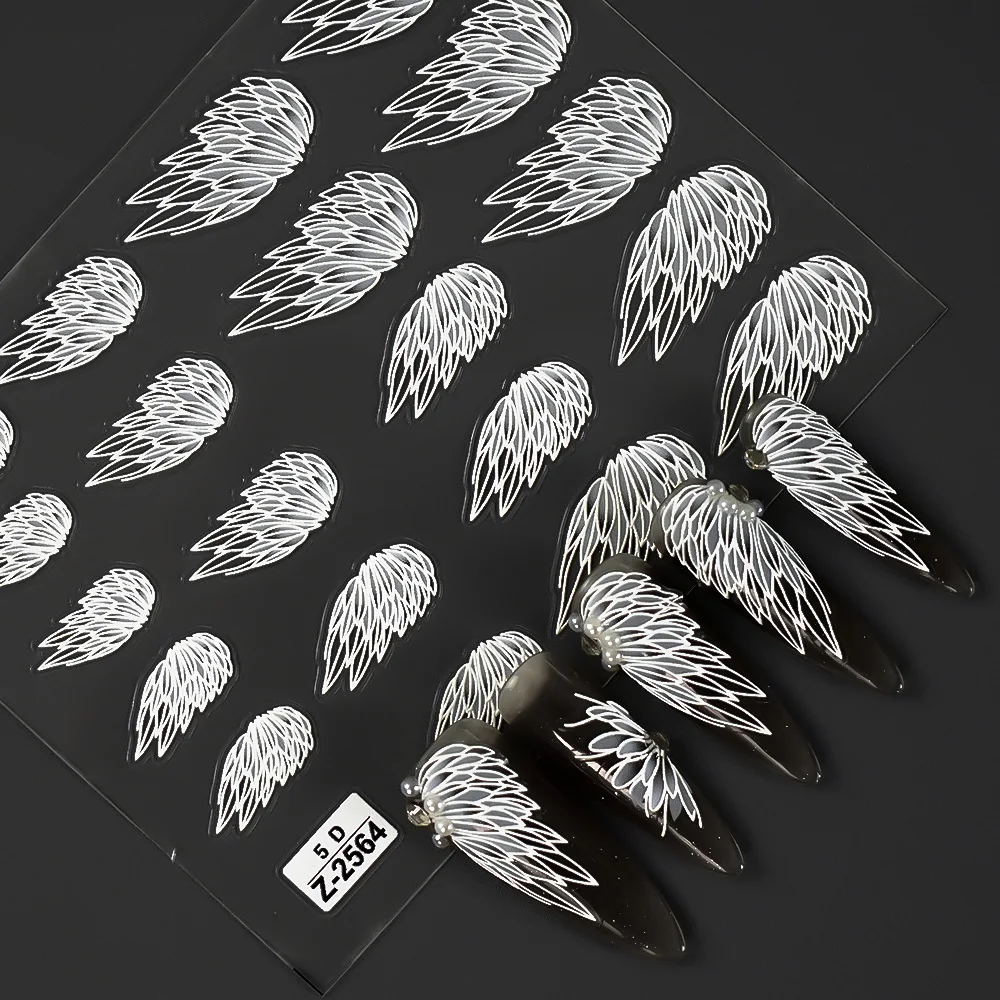

White Angel Wings Nail Stickers 5D Embossed Nail Art Decorations Stickers Women DIY Manicure Self-Adhesive Decorations Decals