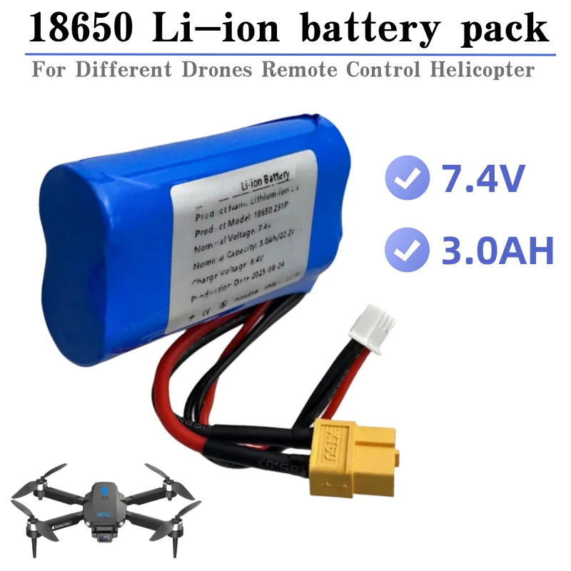 Batterie Li-ion 7.4V 3000mAh 2S1P pour modèle d'avion, télécommande, pièces RC