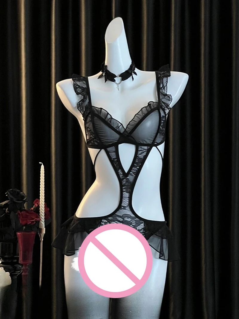 

Lace Mesh One-Piece Nightdress for Women,Sexy Mature Lingerie,See-through Underwear,Pure Desire Feminine Sleepwear Uniform