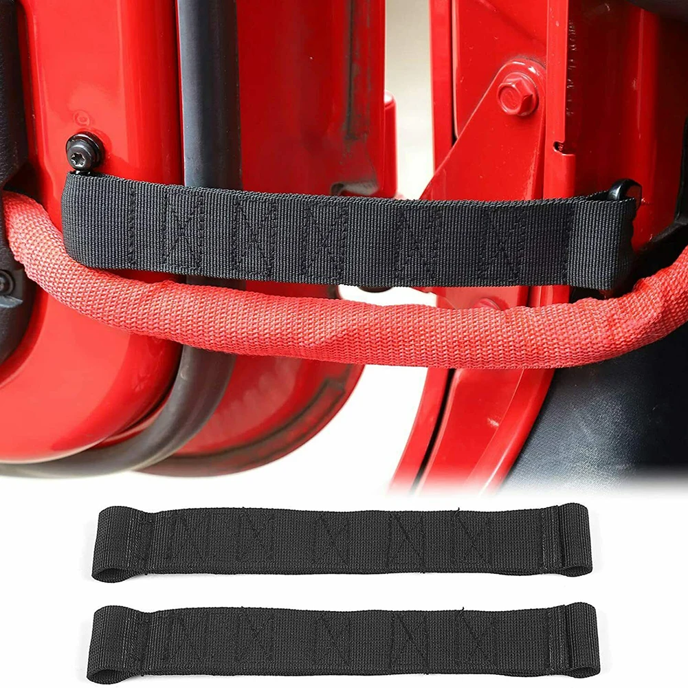 2個入り、ジープ・ラングラーcj、yj、tj、jk用、ブラックのドアストッパー固定ベルト、ドアストッパー固定ベルト用ツール。