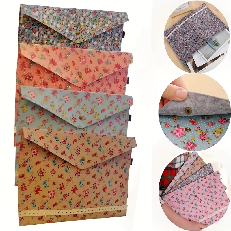 Porte-documents A4 à motif floral, élégant, petit sac à documents en tissu, organisateur de papier de grande capacité, mallette, 1 pièce
