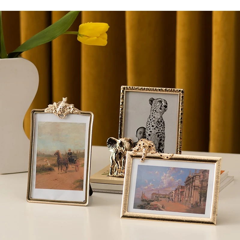 Animal Decorative Gilded Metal Photo Frames Modern Decor Leopard/Elephant Picture Frame Wedding Anniversary Gift Desk Decoration