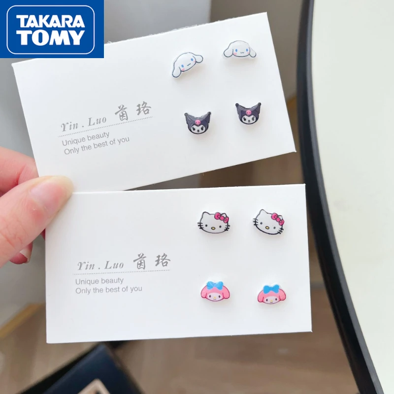 

TAKARA TOMY Cute Hello Kitty Hypoallergenic Girls Stud Earrings Women's Light and Sweet Earrings for Valentine's Gifts