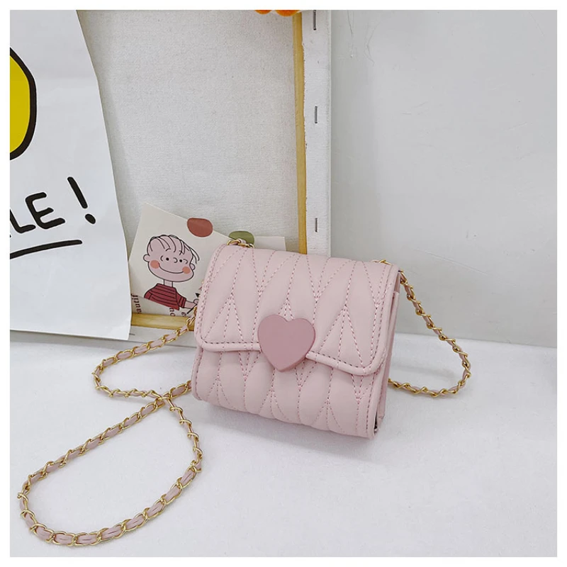 Fashion Heart Tas Bahu Kecil Bayi Perempuan Dompet Koin Anak-anak Aksesori Tas Tangan Tas Messenger Persegi Mini Anak-anak Cantik