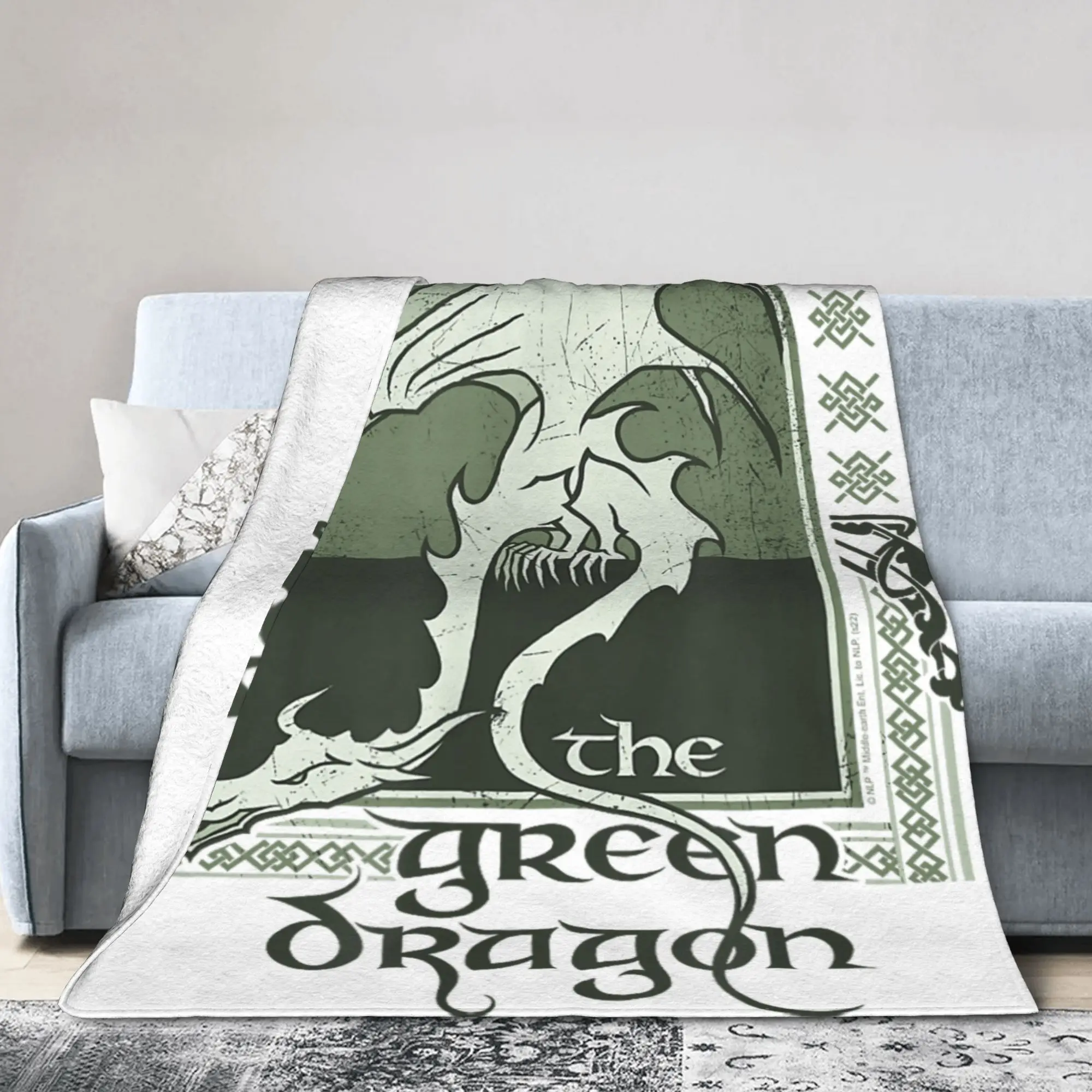 Super Warm Blanket Lord-Of-Rings Throw Blanket The Green Dragon Ancient Logo Flannel Bedspread For Living Room Sofa Bed Cover