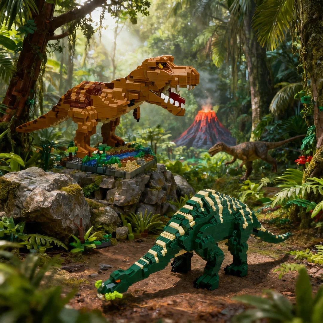 Brachiosaurus T-Rex 3D Dinosaur Micro Building Block-DIY Decor,Educational Puzzle Toy,Easy Assembly,Birthday/Party Gift for Boys