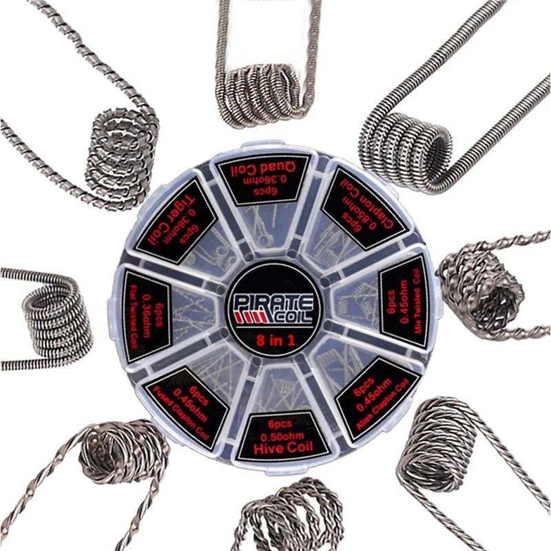 PIRATE COIL 48Pcs A1 Tool Prebuilt Premade Coils Clapton Quad Tiger Hive Alien Fused Clapton Mix Twisted Coil For RDA RBA Atomiz