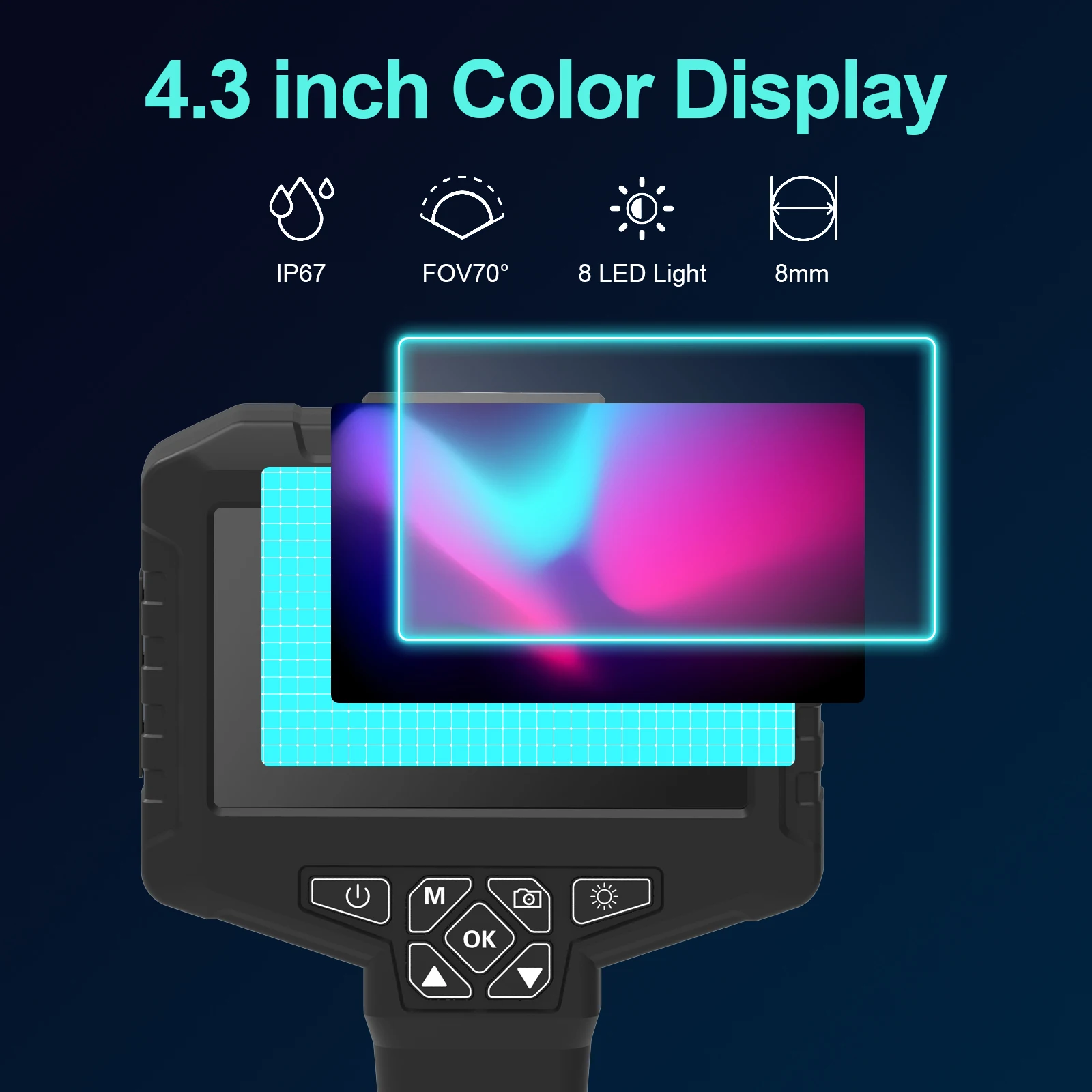 조명이 달린 내시경 카메라, 5 인치 IPS 스크린, 듀얼 렌즈 7.9mm, 1080P 파이프 스네이크 검사 비디오 카메라, 32GB TF 카드 포함