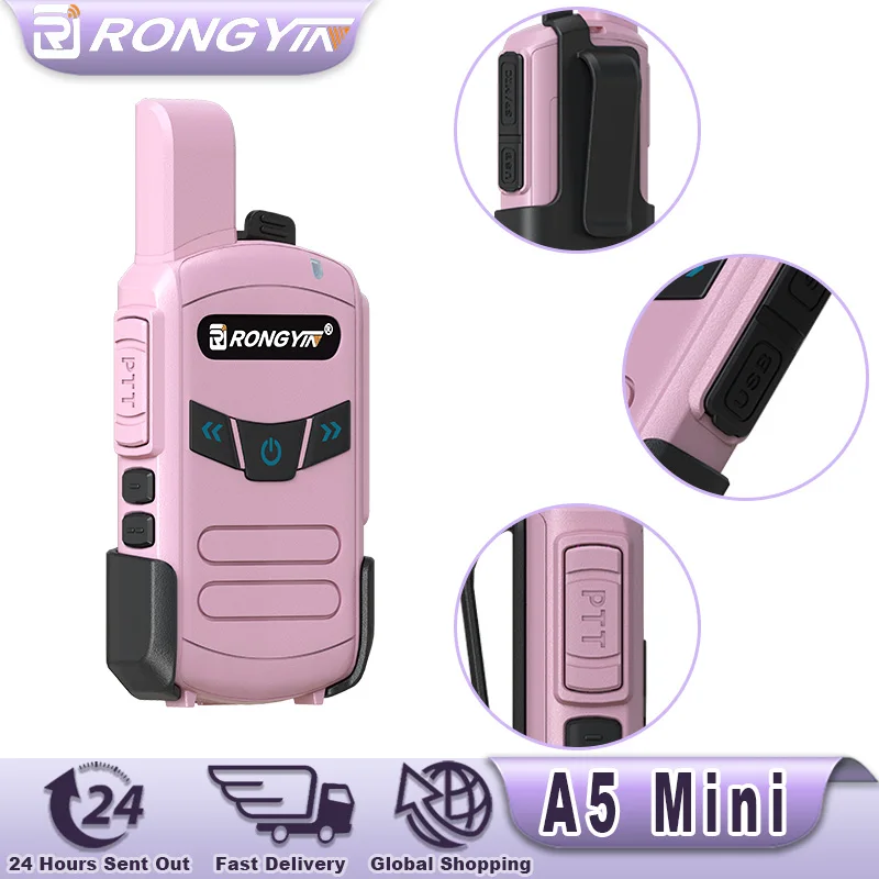 Rongyin-ミニラジオa5cb,uhf 400-470mhz,バッテリー節約,16チャンネル,Cタイプ充電,長距離トランシーバー,子供向けギフト,BF-T20