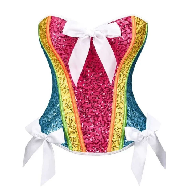 

Rainbow Sequin Overbust Sexy Lingerie Corset Top Burlesque Plus Size Gothic Clothes Women Steampunk Waist Trainer Bustier Mujer