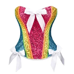 Rainbow Sequin Overbust Sexy Lingerie Corset Top Burlesque Plus Size Gothic Clothes Women Steampunk Waist Trainer Bustier Mujer