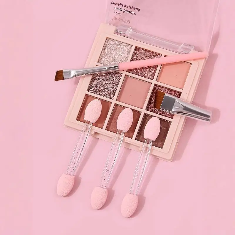 (HG) 2 uds pincel delineador de ojos en ángulo + 50 Uds. Barra de sombra de ojos de esponja de doble cabeza, delineador de ojos con contorno preciso/sombra de ojos mezclada