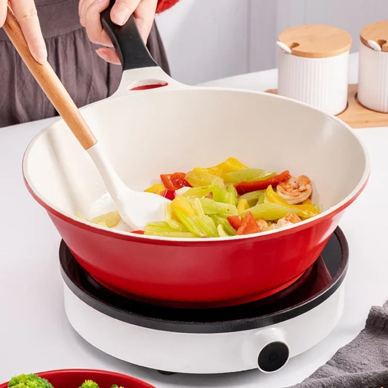 Factory Ceramic Layer Non Stick Pan Aluminum Alloy Household Gas Stove Induction Cooker Stir Fried Vegetables Steak Sausages