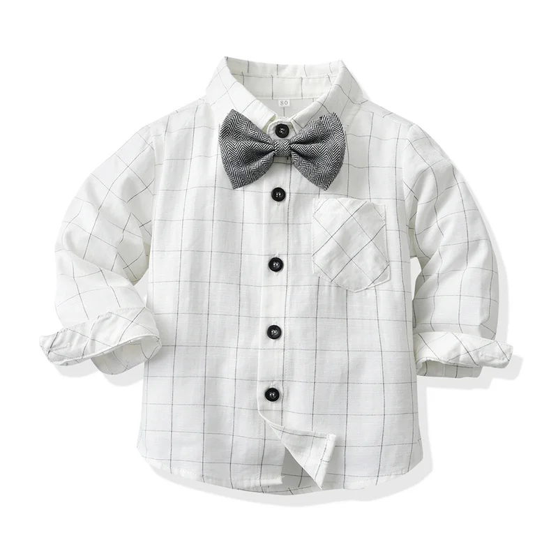 top and top New Fashion Kids Toddler Boys Gentleman Clothing Sets Long Sleeve Plaid Bowtie Shirts+Suspenders Pants Outfits Suits