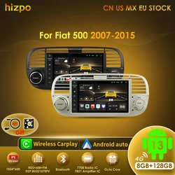 Hizpo 7 ''Radio Multimedia para coche para FIAT 500 2007-2015 Radio Android Auto estéreo WIFI CarPlay Audio Mp4 2 Din reproductor GPS 7862 4G