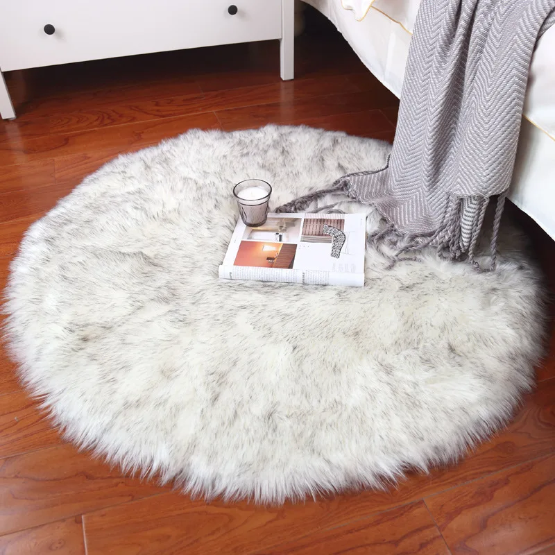 Plush Round Carpet Sheepskin Pink living Room Home Decor Bedroom Floor Cushion Mats For bedroom white area shaggy Fur Rugs