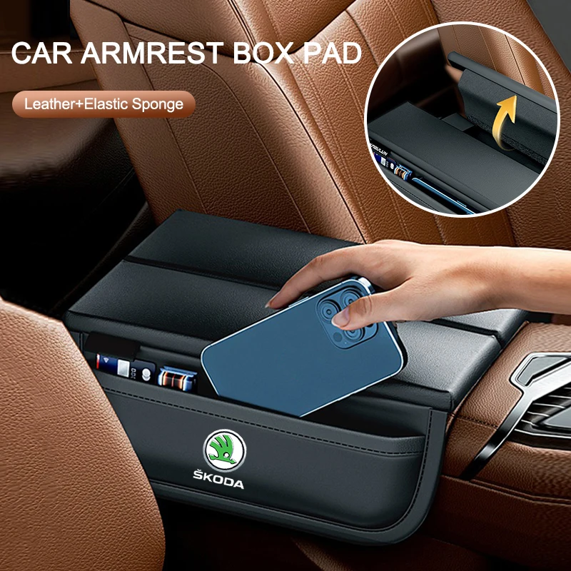 

Car Armrest Box Height Pad Universal Leather Armrest Cushion with Pocket For Skoda Octavia 2 A7 A5 Fabia Rapid Superb Yeti