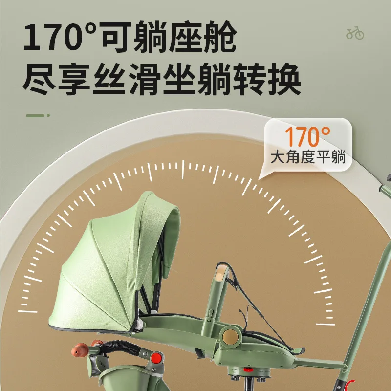 Children's Tricycle Toddlers Can Lie Flat Bicycle Lightweight Foldable for Outdoor Use Can Sit for 1-3-6 Children To Walk