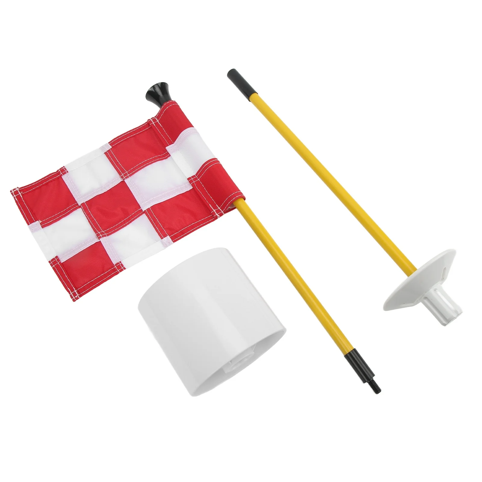 Golf Pin Flag Hole Cup Set for Mini Putting Green Flagstick Yard Practice Supplies Portable 2 Section Detachable White Red Grid