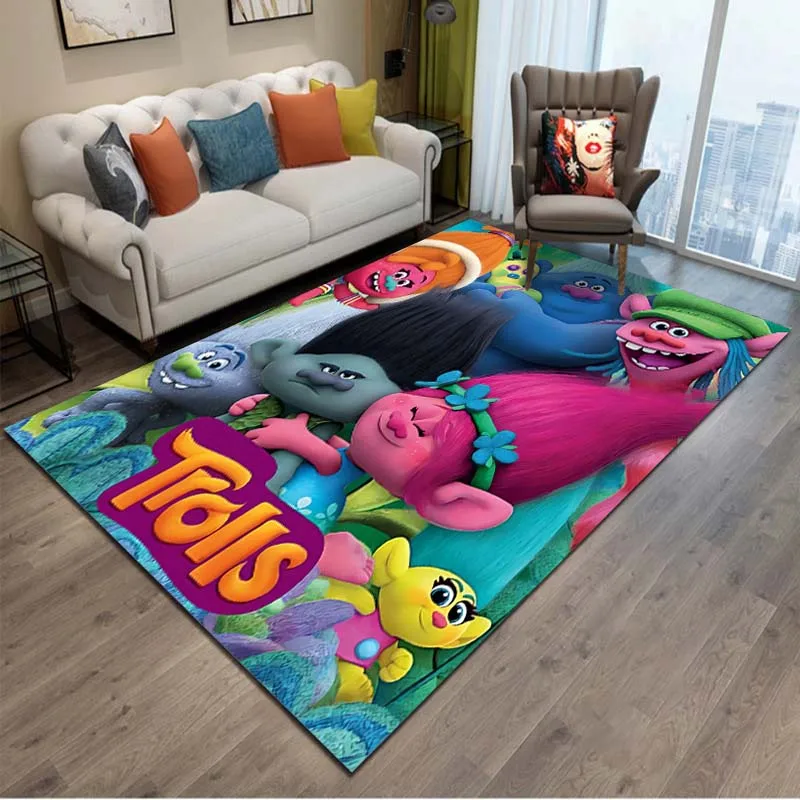 Disney Anime Trolls Cartoon Rug Carpet for Living Room Children's Bedroom Mat Sofa Doormat Floor Rug Home Decor Anti Slip Mat