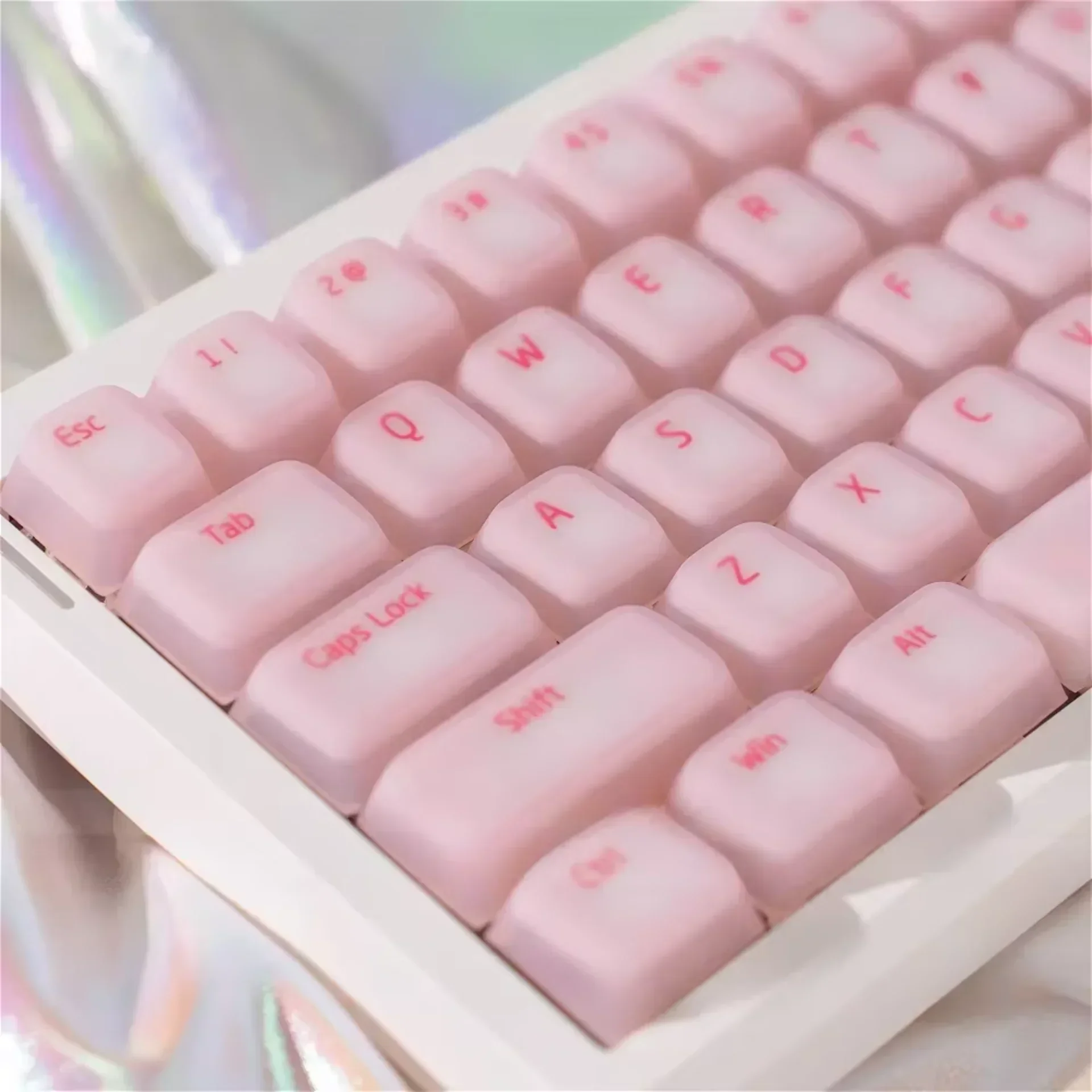 Soft Silicone Cherry Keycap Set ABS 113 Keys Maiden Pink Double Layer for MX Switch 60/84/90/104/108 Mechanical Keyboards