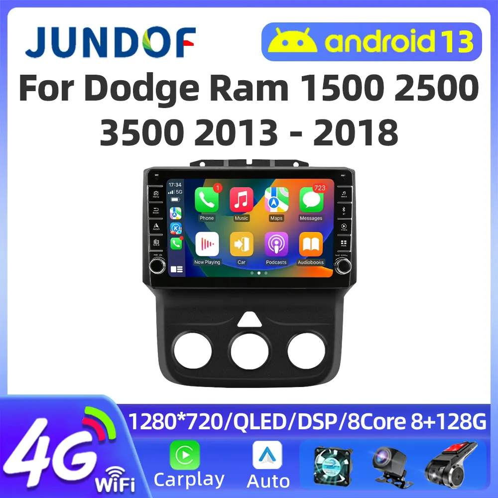 

Jundof Car Multimedia Player For Dodge Ram 1500 2500 3500 2013-2018 wireless Carplay Android Auto 4G Wifi 2din