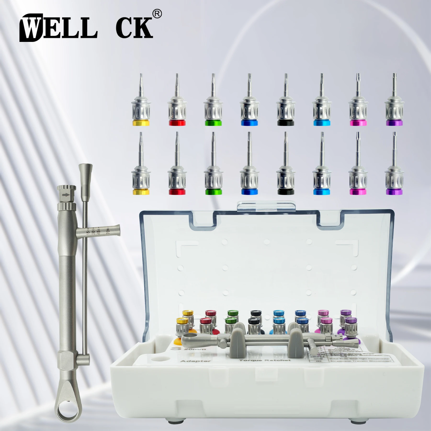 16Pcs Dental Implant Screw Driver Colorful Torque Wrench Ratchet 10-70NCM Universal Restoration Tools Kit Dentistry Repair Tool