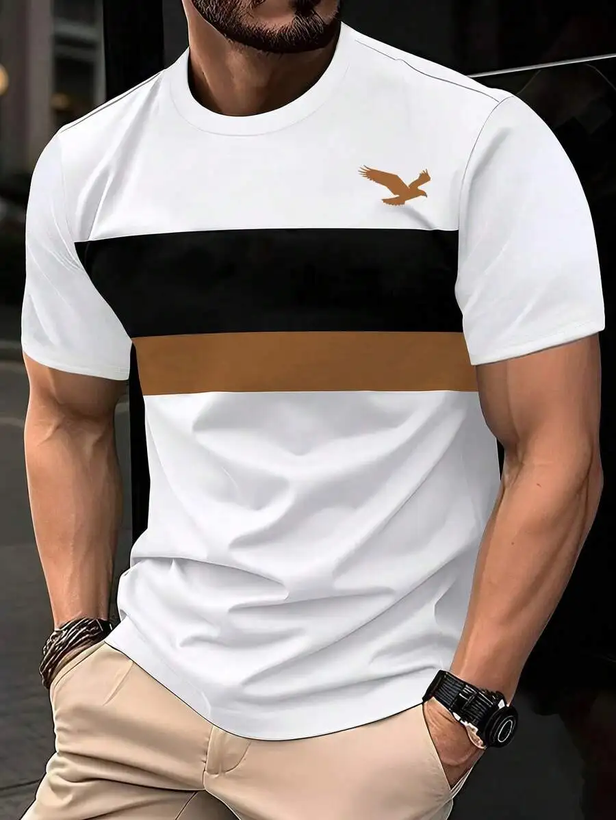 

Men's T-Shirt Summer Outdoor Trendy Street Short Sleeve O-Neck Tops Striped Printed Versatile Casual Style Loose Men's Clothing