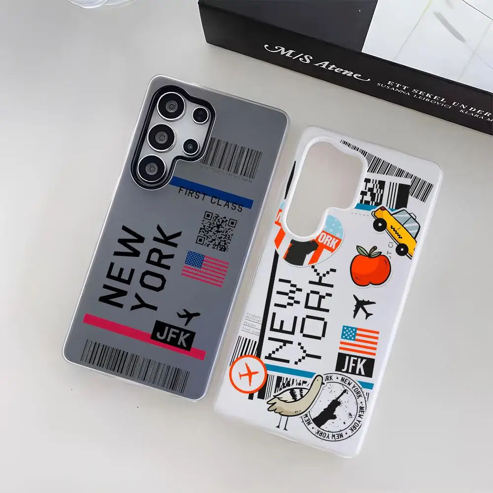 

Plane Travel Ticket America Phone Case For Samsung Galaxy S25 S24 S22 S23 Ultra S21 S20 Plus Frosted Jelly Shockproof Soft Cover