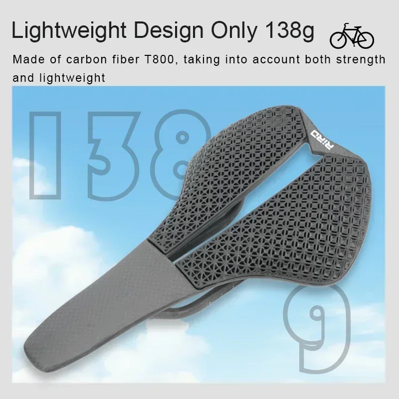 RIRO Carbon Fiber 3D Printing Bike Saddle 138g Ultra-Light Hollow Honeycomb Cushion Comfortable Seat for Road/MTB Bike Parts