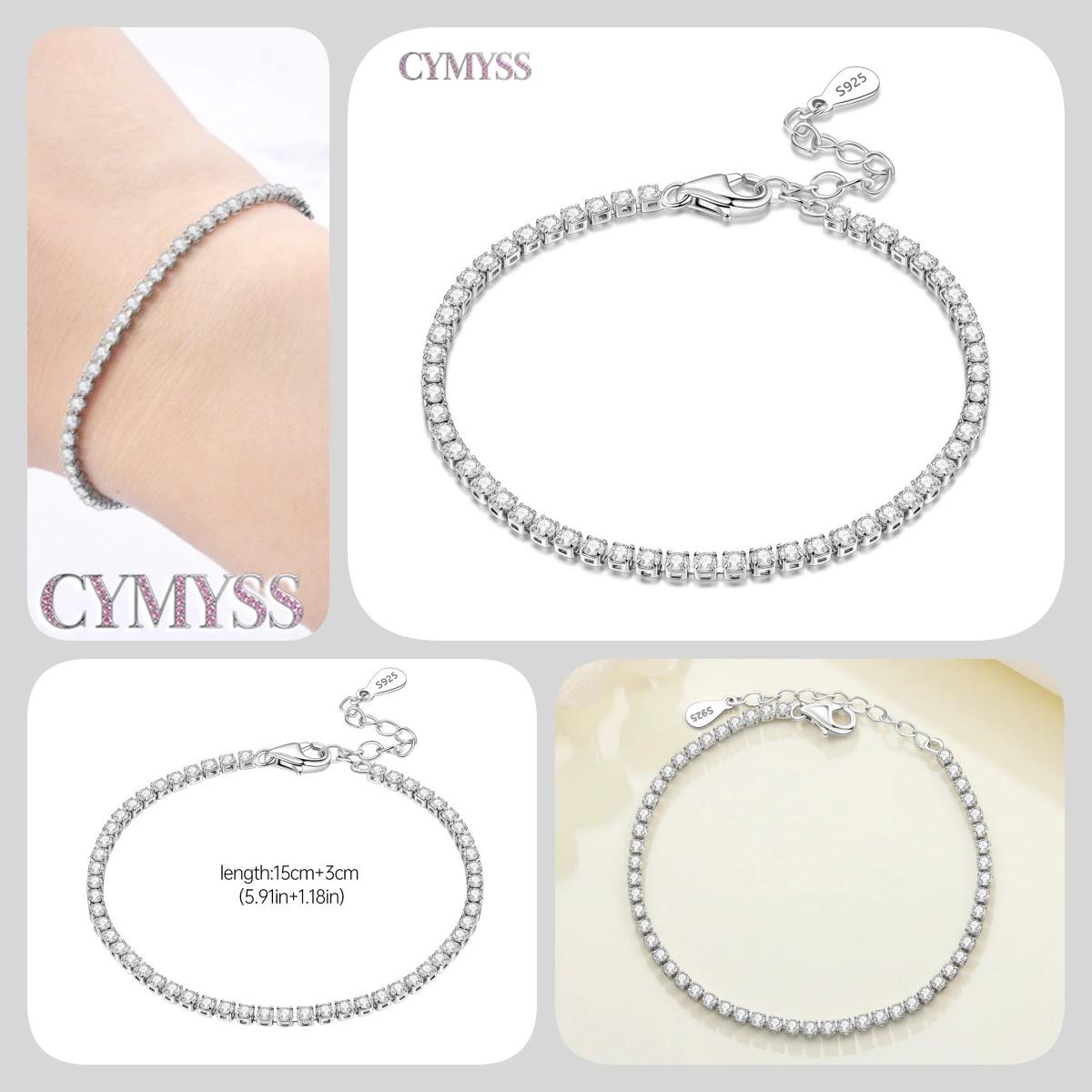 Zierliches Tennisarmband aus 925er Sterlingsilber mit Schmetterlingsanhänger und eingelegtem Zirkonia, edler Schmuck für Frauen, Hochzeits- und Geburtstagsgeschenk – Detail 3