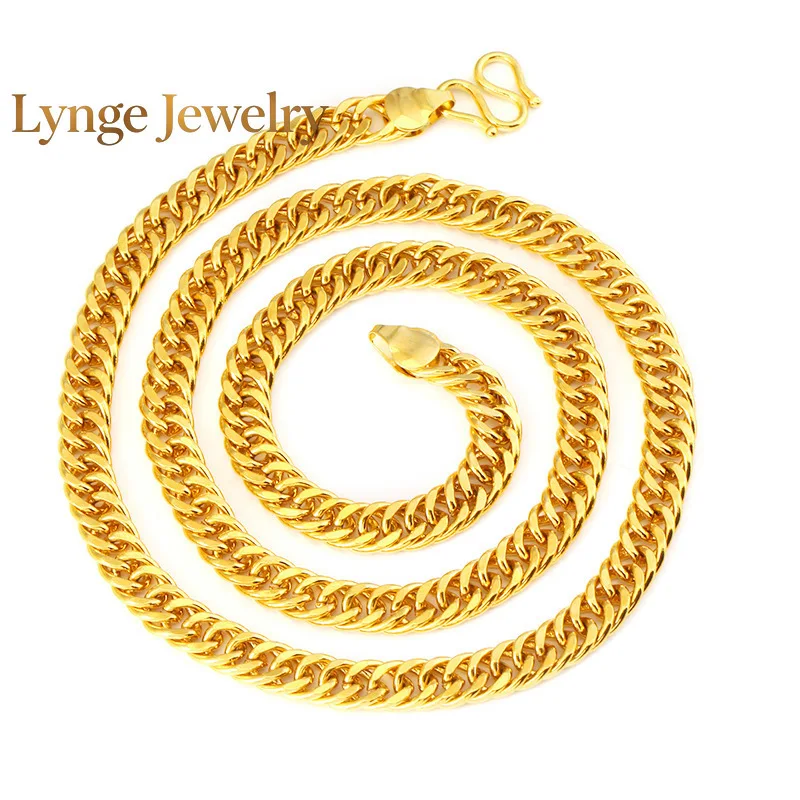 

Lynge Jewelry Men's 24K AU999 Gold Boss Chain, 10MM 60CM Twisted Polished Sideways Chain, Lucky Buckle Safety Blessing, Bold Uni