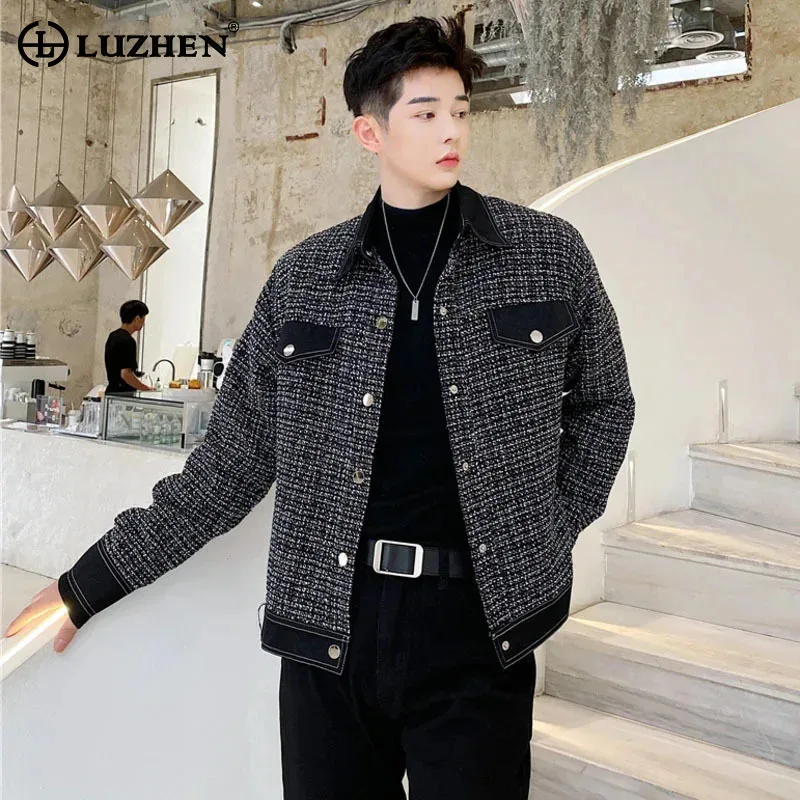 LUZHEN Pockets Decorate Fashion Jacket Men's Checked Design 2024 Autumn Trendy Elegant New Original High Quality Coat LZ7325