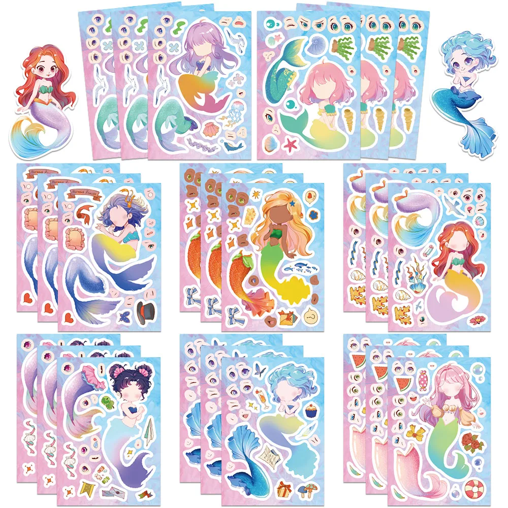 

32Sheets Cute Mermaid DIY Waterproof Puzzle Sticker For Hand Account Laptop Suitcase Refrigerator Notebook Toy Graffiti Stickers