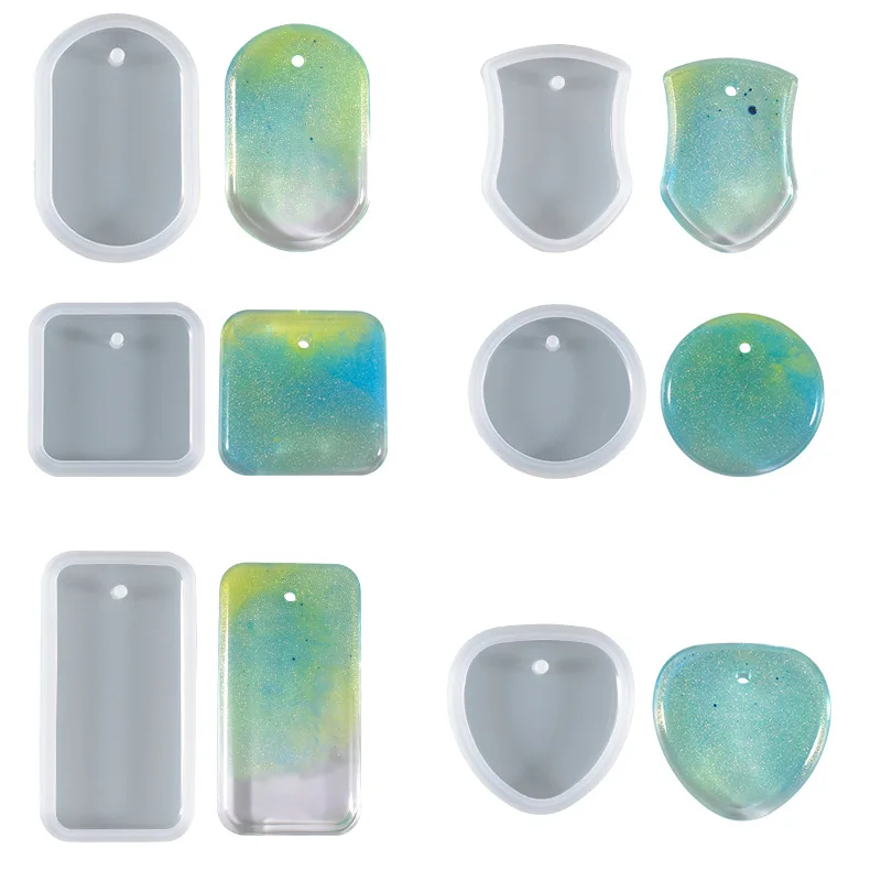 Keychain Pendant Silicone Mold Set DIY Pendant Crystal Epoxy Resin Mold Round Rectangle Necklace Pendants Jewelry Making