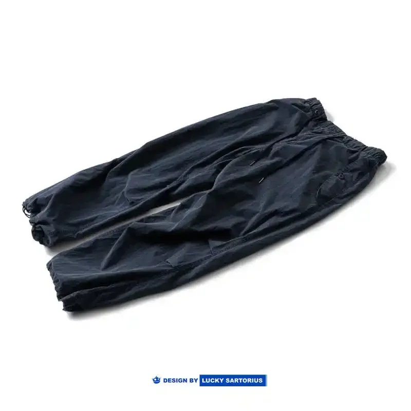 New Arrival Washed Vintage Navy Blue Loose Straight Wide Leg Casual Pants with Adjustable Legs for Both Men and Women