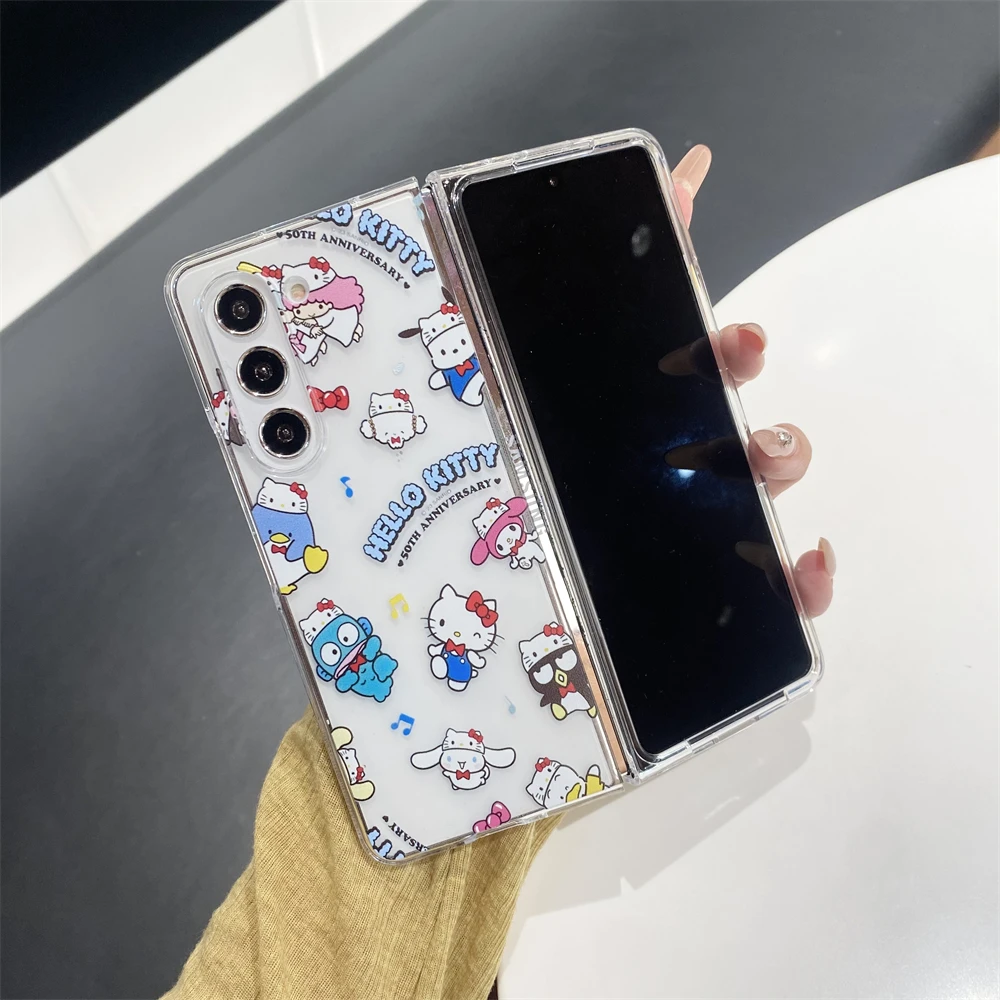 Acrylic Phone Case for Samsung Galaxy Z Fold 3 4 ZFold5 Fold6 5G Transparent Back Cover Sanrio Kuromi Cinnamoroll Hello Kitty