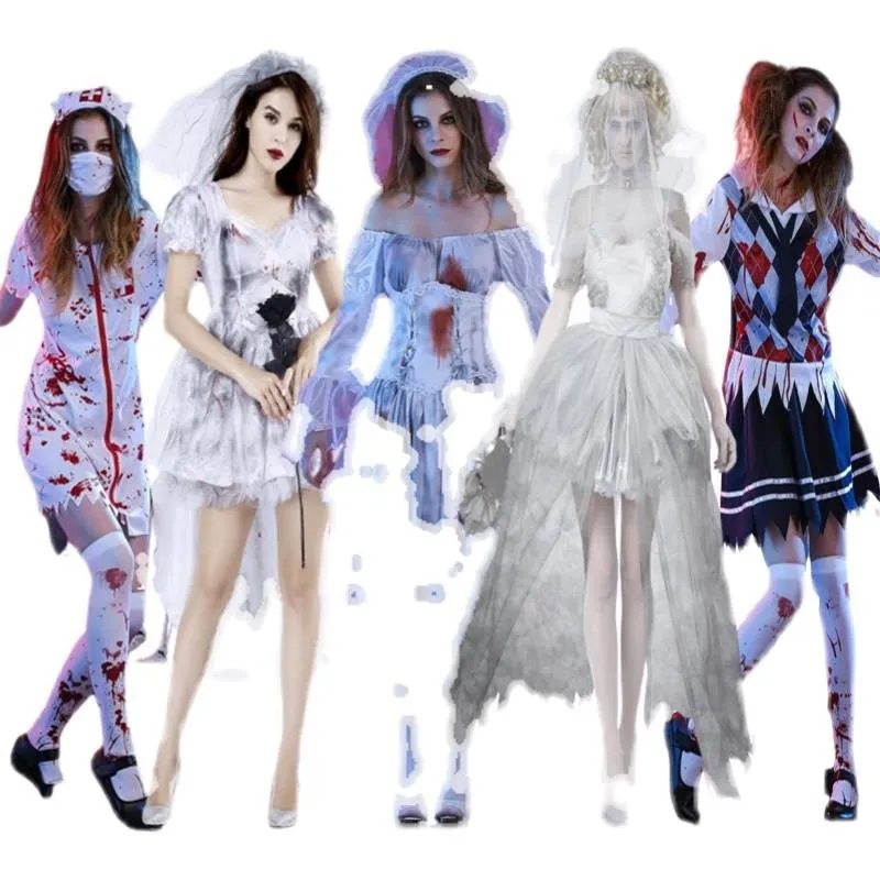 

Adult Women's Halloween Costume Sexy Zombie Bride Witch Makeup Dance Clothes Gothic Punk Style Party Outfit