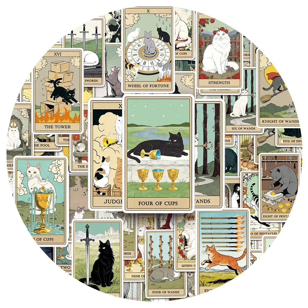 

10/30/78pcs Cool Cat Tarot Card Graffiti Stickers Retro Gothic Cartoon Decals Skateboard Phone Luggage Waterproof Sticker Decor