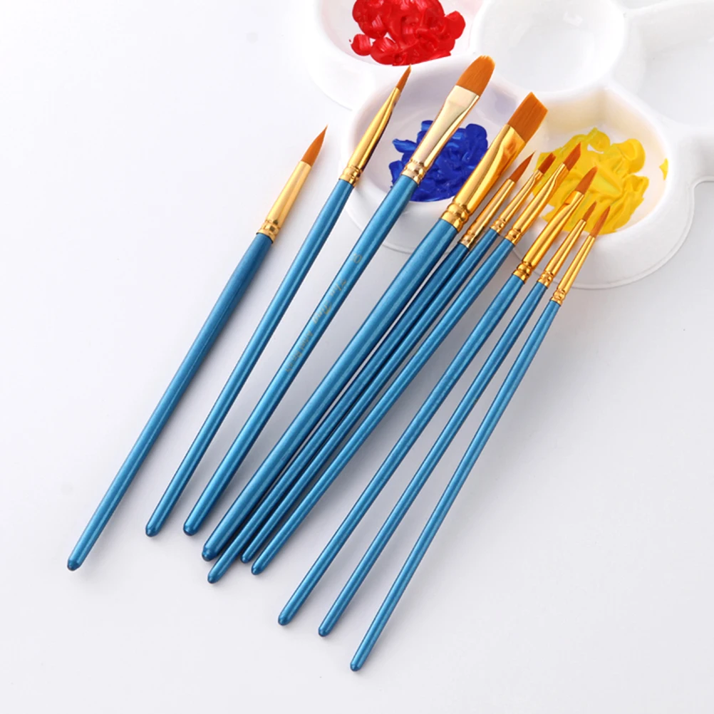 

10 Pieces Nylon Hair Art Paint Brush Set Art Painting Tool for Beginners Professionals Students (Blue)