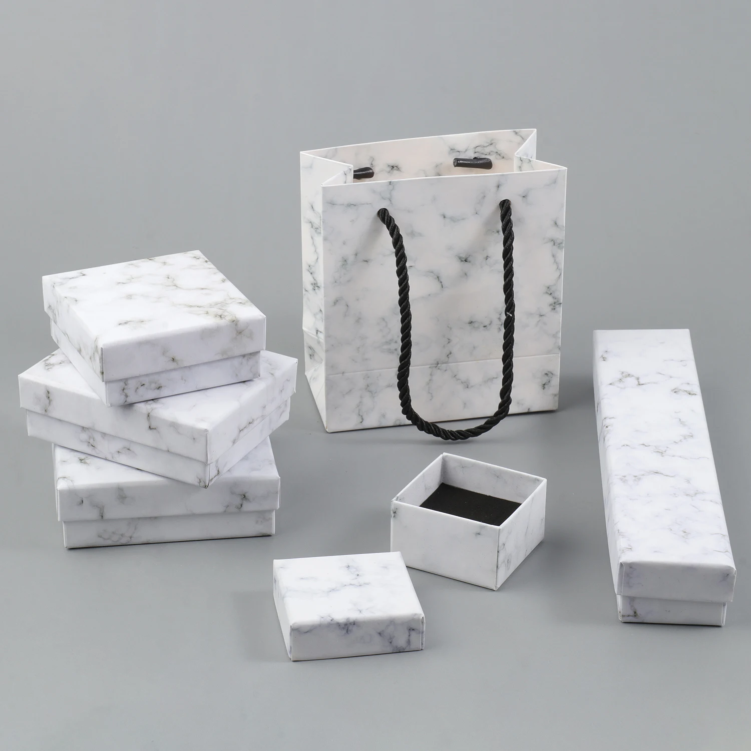 

1Pcs Square White Marble Color Cardboard Jewelry Box Necklace Bracelet Earrings Ring Display Gift Box Sponge Protection