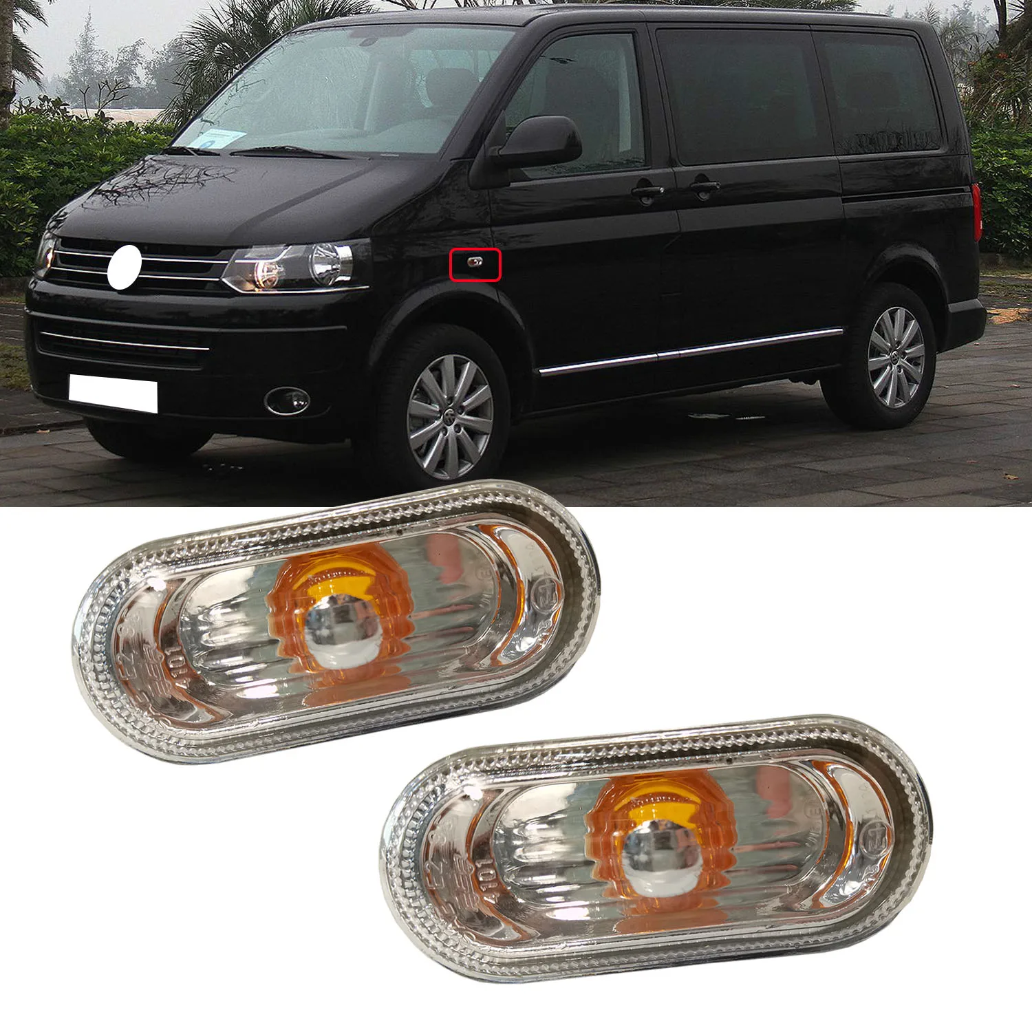 

2 шт. автомобильный Стайлинг, боковой габаритный указатель поворота, индикаторная лампа для VW Transporter T5 T6 2009-2015 для VW Polo SKODA 7E0949117