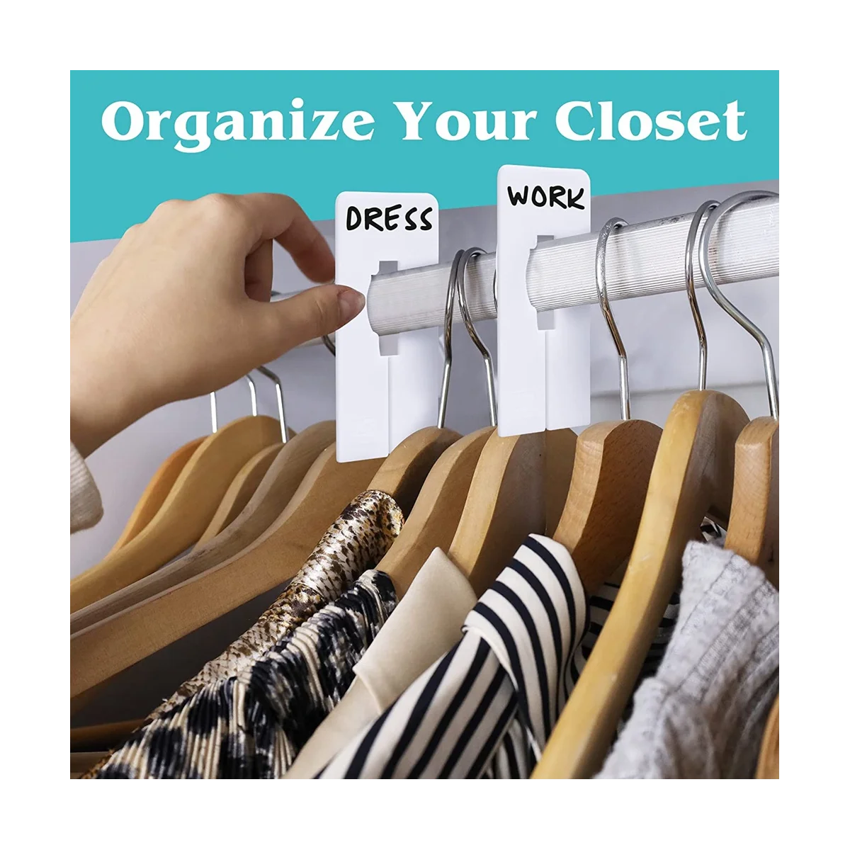 40 Closet Dividers for Hanging Clothes- Rectangle Clothing Size Dividers for Racks, White Closet Divider Set with Marker