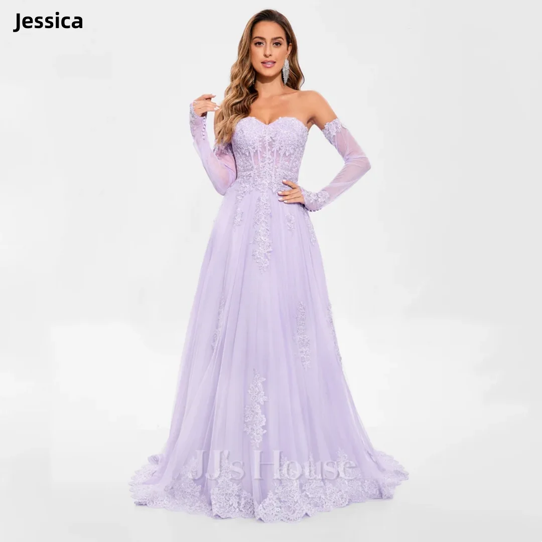 Jessica-Robes de Rhbrodées en tulle et dentelle, robes de mariée à manches longues, robes de princesse violettes µpersonnalisées, 2025