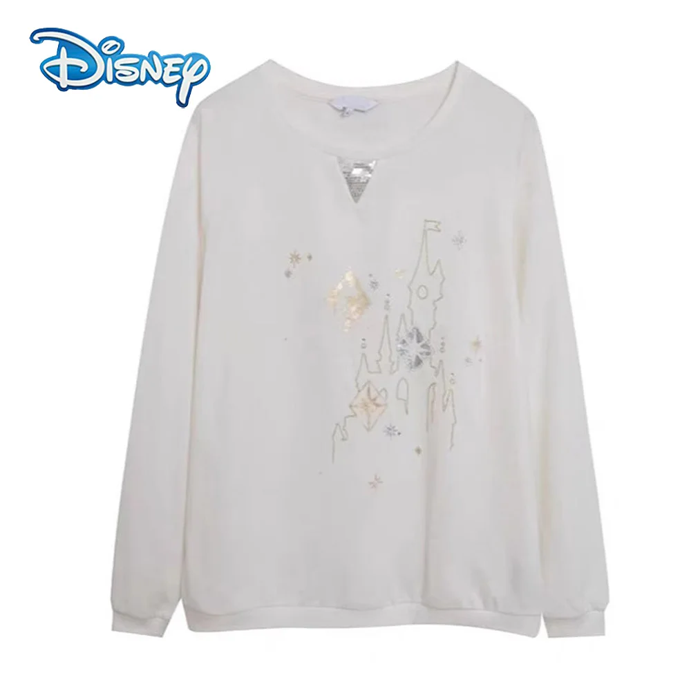 

Disney Sweatshirt White Sequins Castle Shining Disneyland Paris 30th Anniversary Letter Unisex Couple Women Hooded Jumper Top