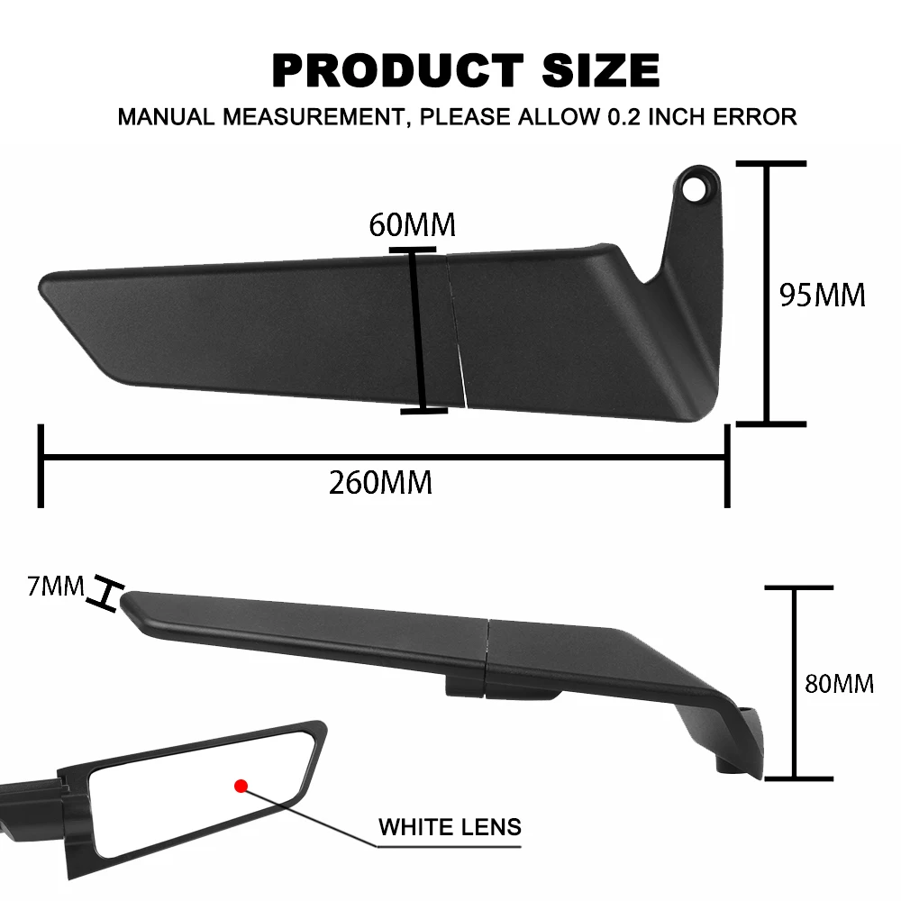 오토바이 윙 미러 스텔스 윙렛 미러, 범용 회전식 백미러 액세서리, 가와사키, 혼다, 스즈키