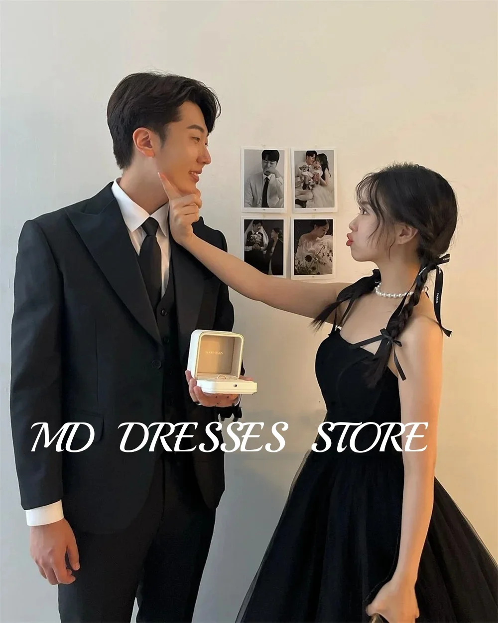 MD Elegant Black A-line Wedding Dresses Strapless Tulle Bride Gowns Korea Photo shoot Backless Reception Dress Customized 2025