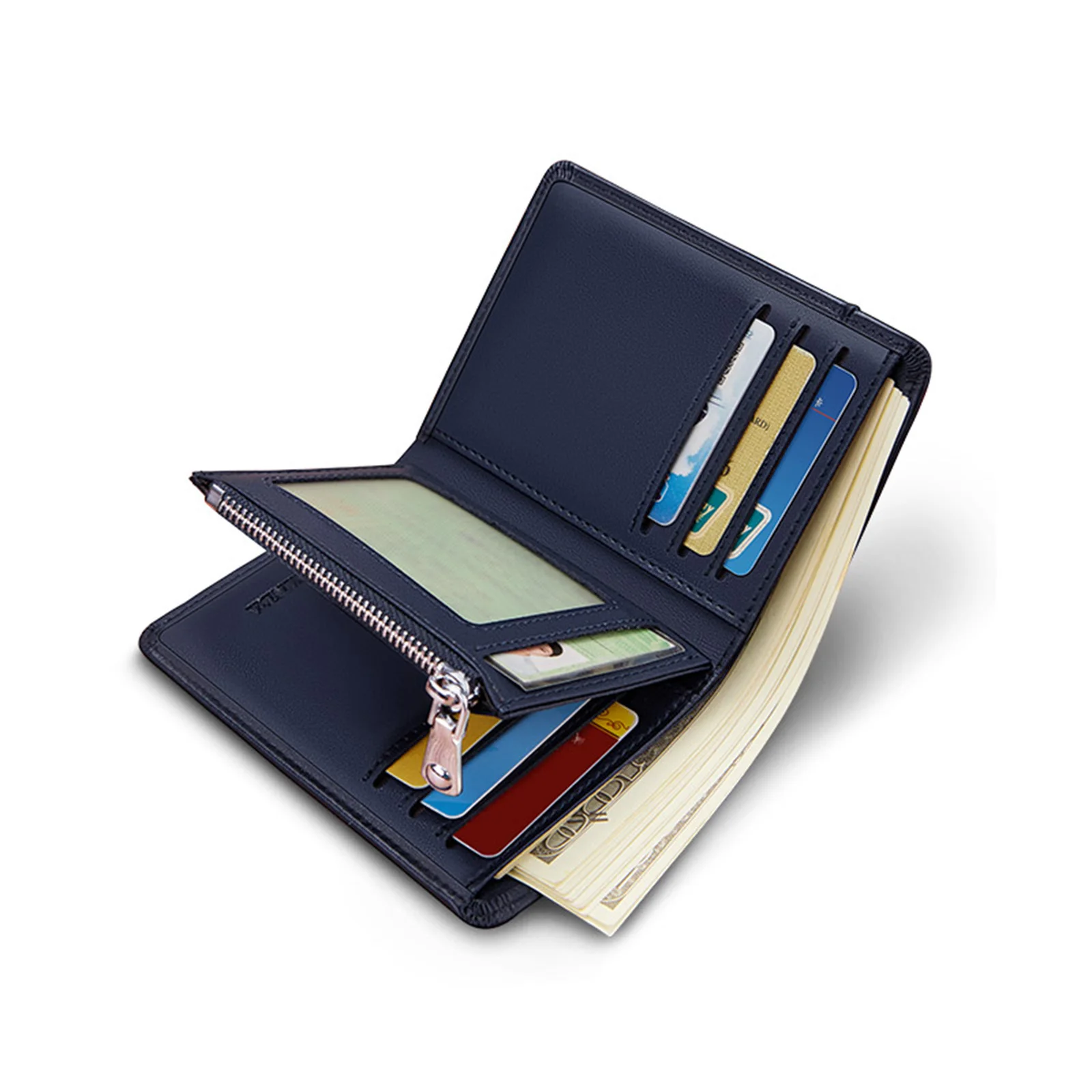 VANNANBA Wallet for Men Zipper Bifold Cowhide Leather Card Holder with Coin Pocket